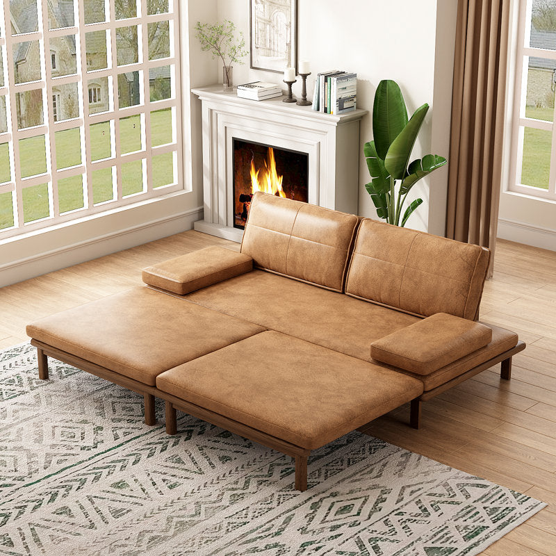 Modern low floor teak wood couch with cushions