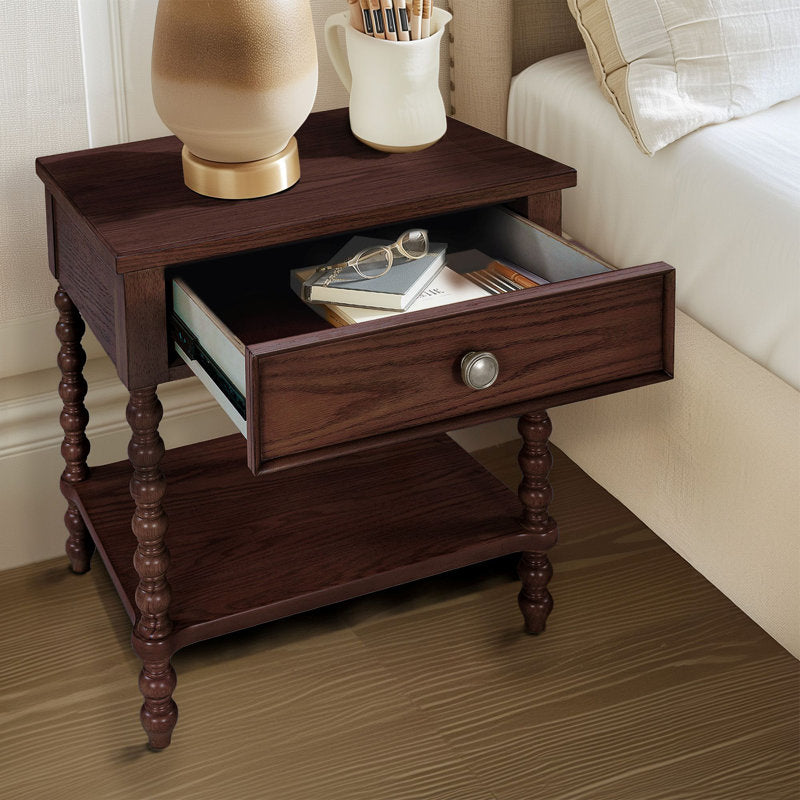 Classic solid wood bedside cabinet with shelf