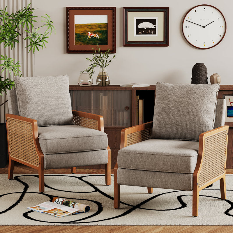 Luxury upholstered armchair made from solid teak wood