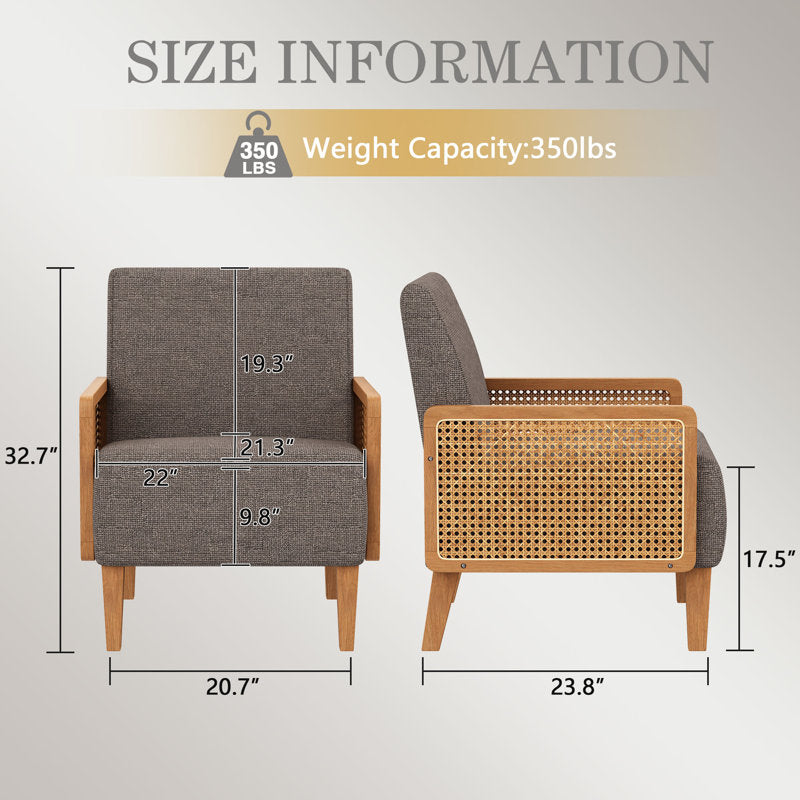 Mid-century teak wood accent chair with fabric upholstery