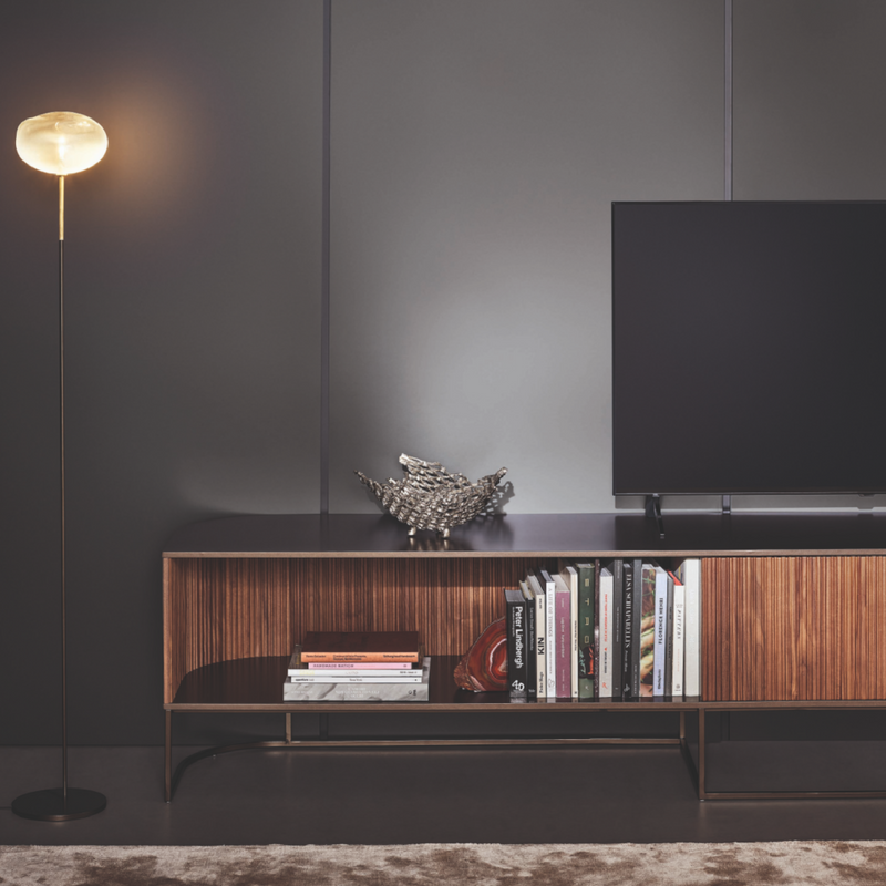 designer fluted wood storage cabinet