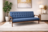Luxury 3 Seater Teak Wood Sofa | Modern Upholstered Fabric Couch | Sky Rise Decor Designer Living Room Sofa