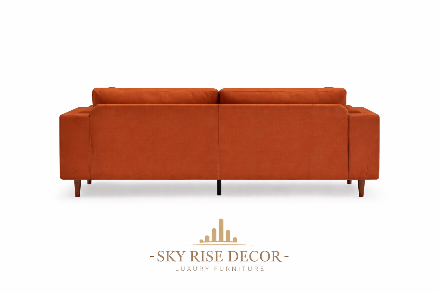 Luxury teak wood 3 seater sofa with velvet fabric upholstery
