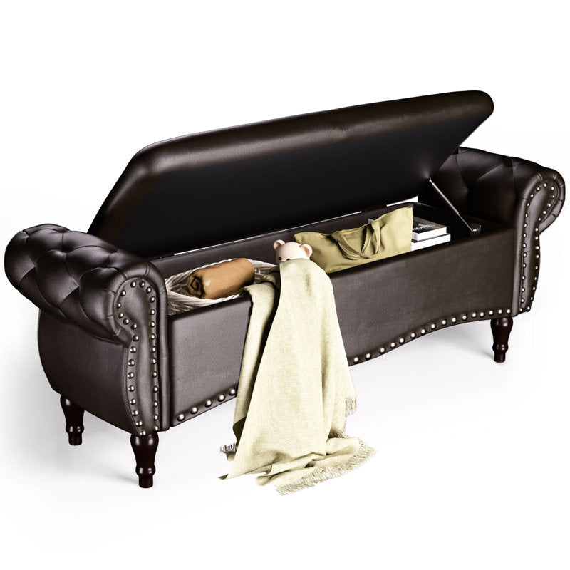 Upholstered Teak Wood Storage Bench for Bedroom