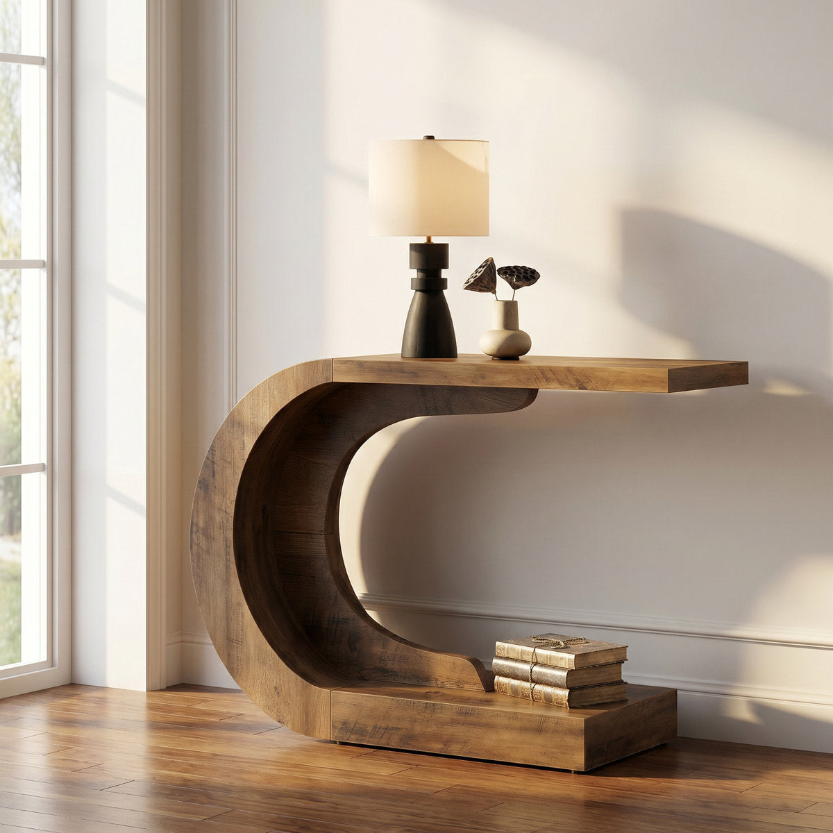 Contemporary teak wood accent table modern interior design