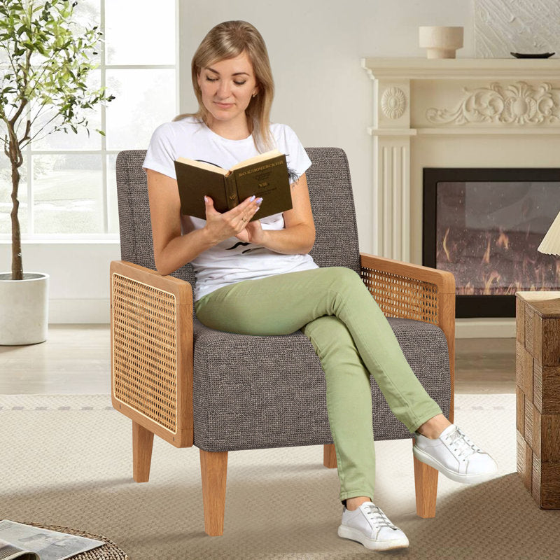 Luxury cane and teak wood lounge chair for living room