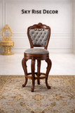 Teak wood bar chair with arms and swivel function made from solid teak wood for kitchen counter and home bar seating
