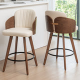 Scandinavian style teak wood counter stool with upholstered seat