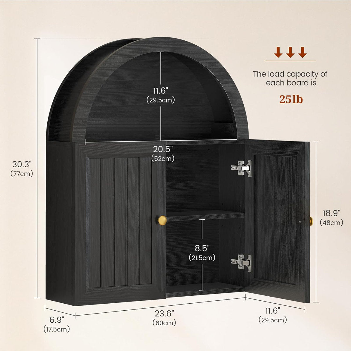 Minimalist arched bathroom cabinet with closed storage