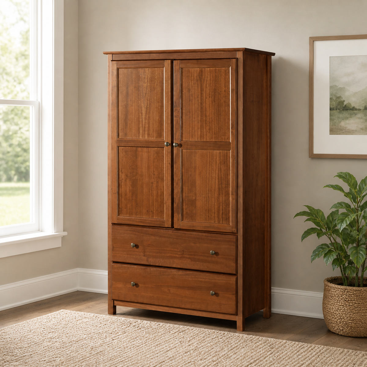 Solid teak wood wardrobe with double doors