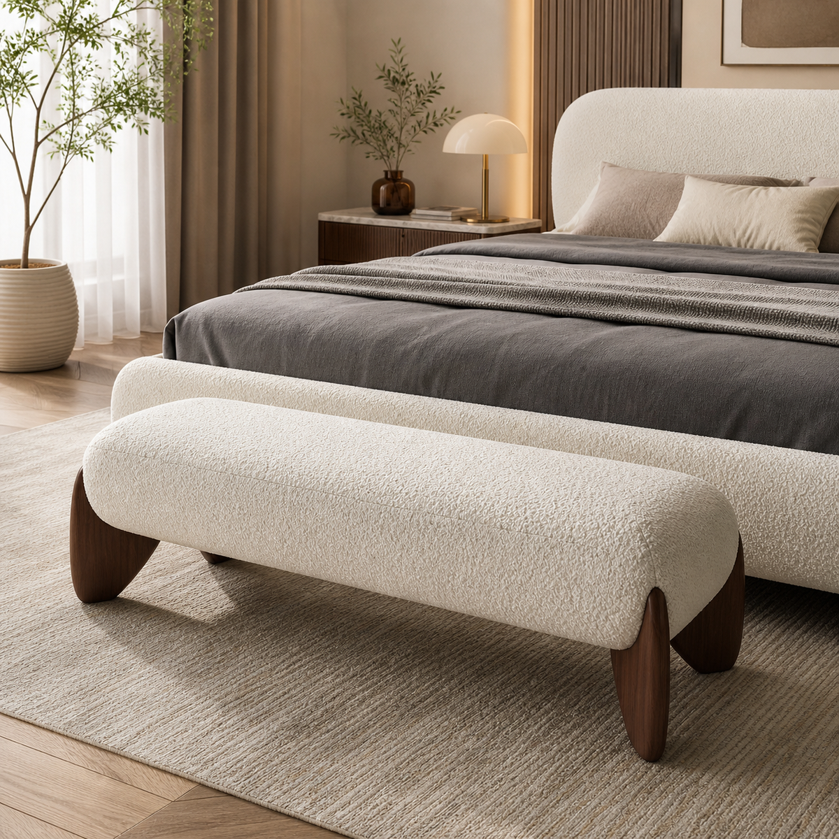 teak wood bedroom bench with cushion