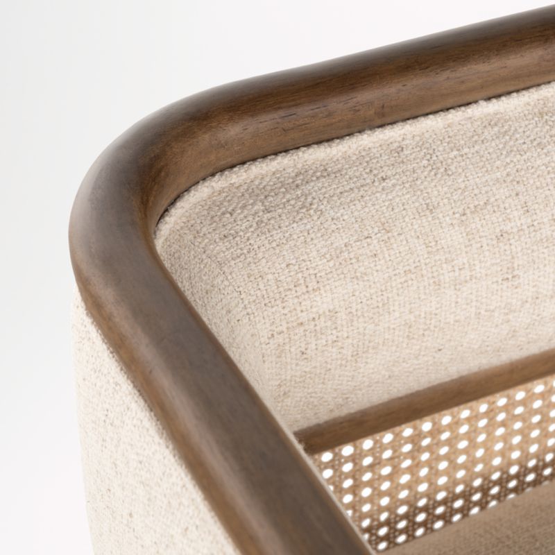 Beige upholstered teak wood bench design
