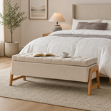 Teak wood upholstered bedroom bench