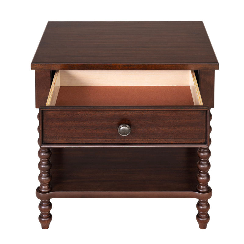 Wooden nightstand with storage drawer and open shelf