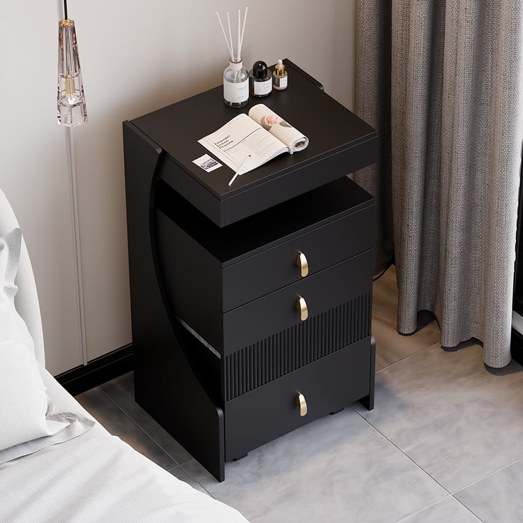 Black wooden dressing table with cushioned stool