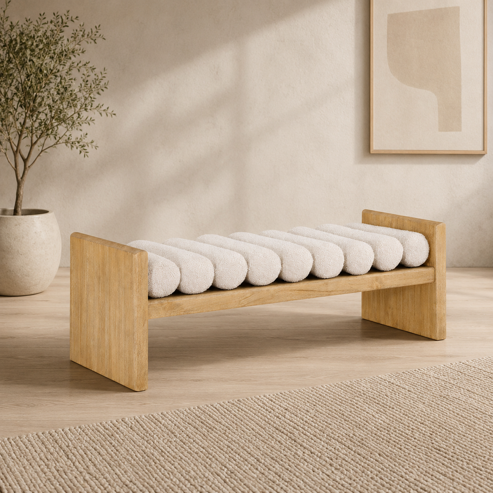 teak wood bench with cushion modern design