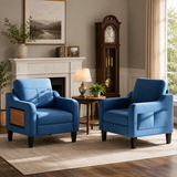 Blue lounge armchair with teak wood panel