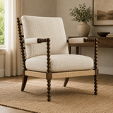 Handcrafted teak wood accent lounge chair with upholstered seat