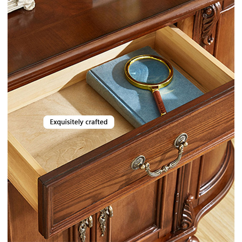 Vintage style teak wood sideboard with carved base