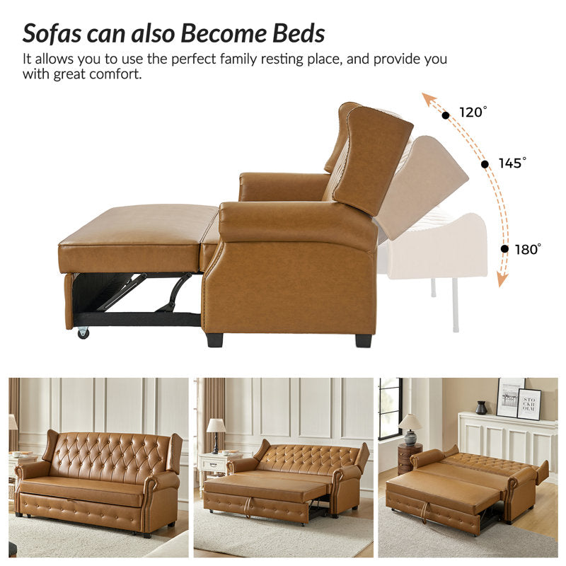Classic tufted sofa with rolled arms and nailhead trim
