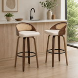 Modern teak wood cane bar stool chair with cushion