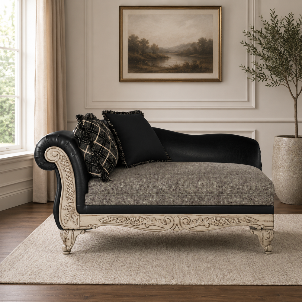 Luxury teak wood chaise lounge black and grey
