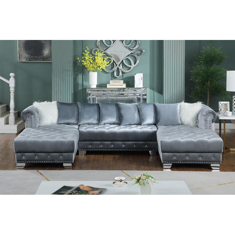 Premium U shaped living room sofa with nailhead trim