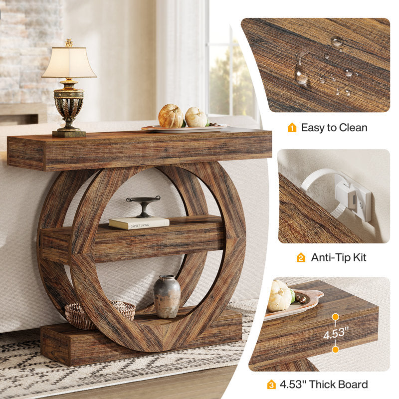 Solid teak wood sofa table with shelf