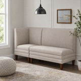 Teak wood corner banquette bench with upholstered seating