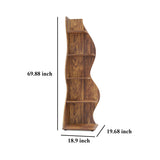 Artistic wave-shaped teak wood shelving unit for home décor