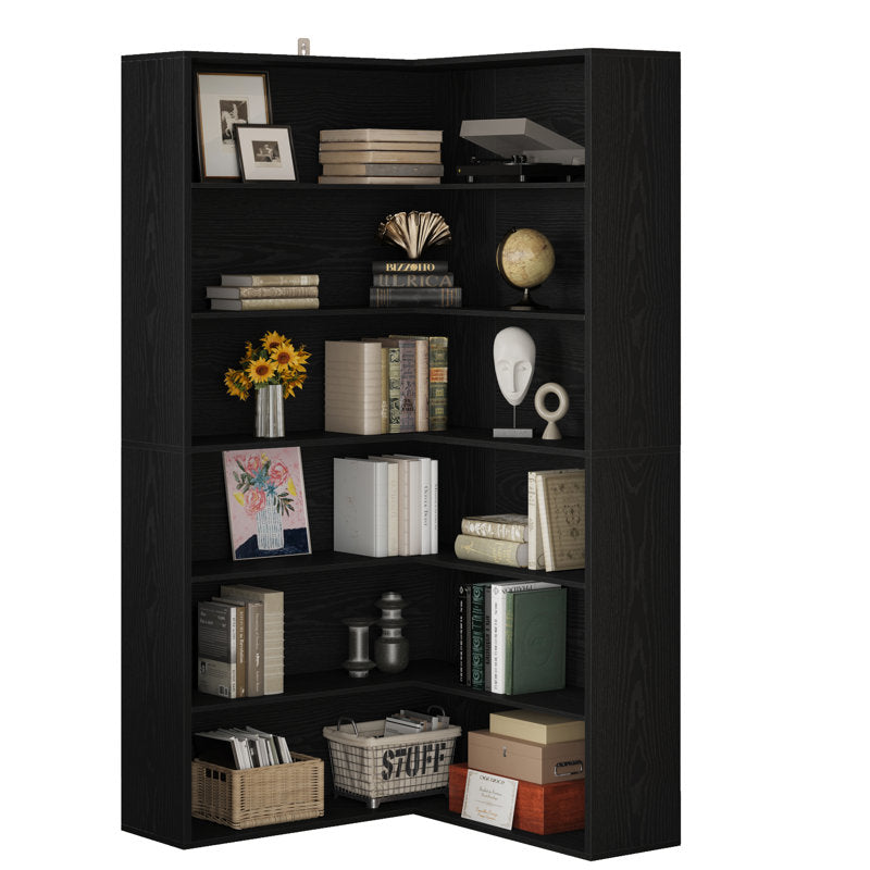 Space-saving black teak wood display shelf for home office