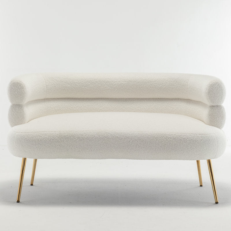 Modern ivory bouclé sofa with gold metal legs