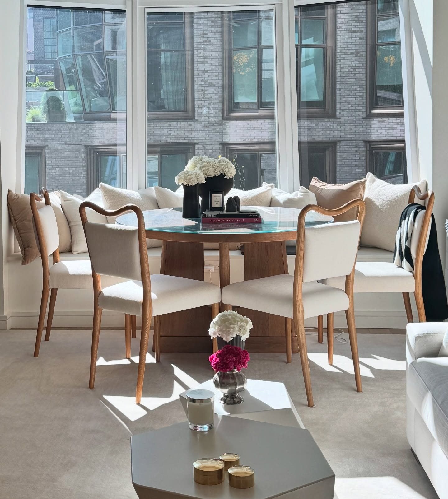 Luxury teak wood dining chair with black upholstery