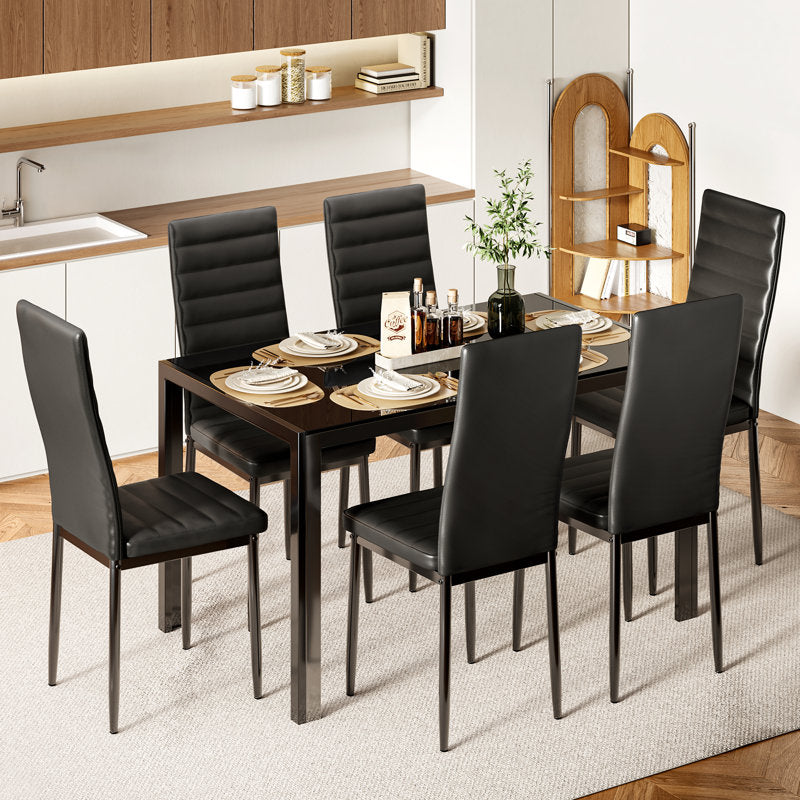 Luxury glass top dining table with six chairs