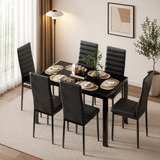 Modern black teak wood 6 seater dining table set