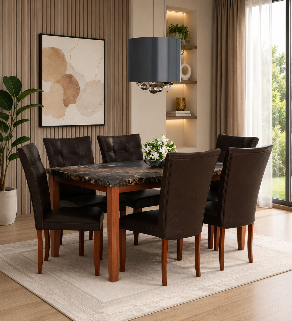 Luxury teak wood 6-seater dining table set