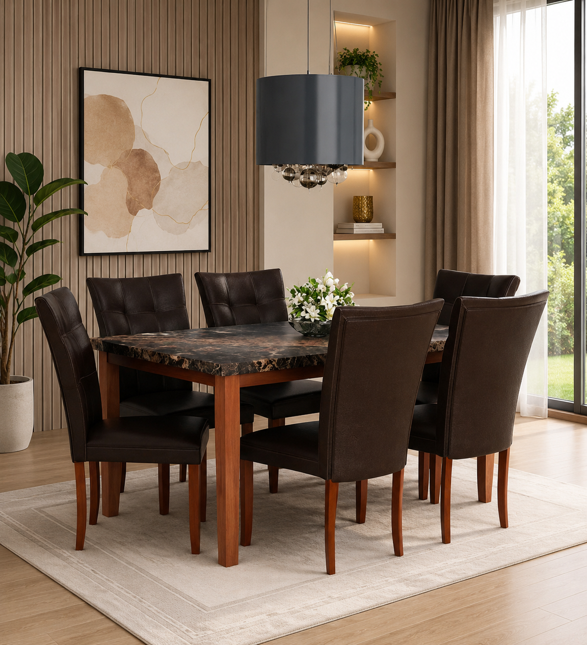 Luxury teak wood 6-seater dining table set
