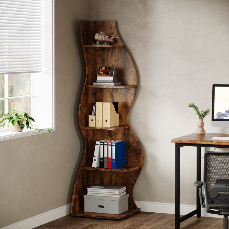 Contemporary teak wood floor-standing corner shelf