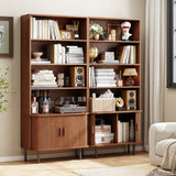 Mid-century teak wood bookshelf with closed storage cabinet