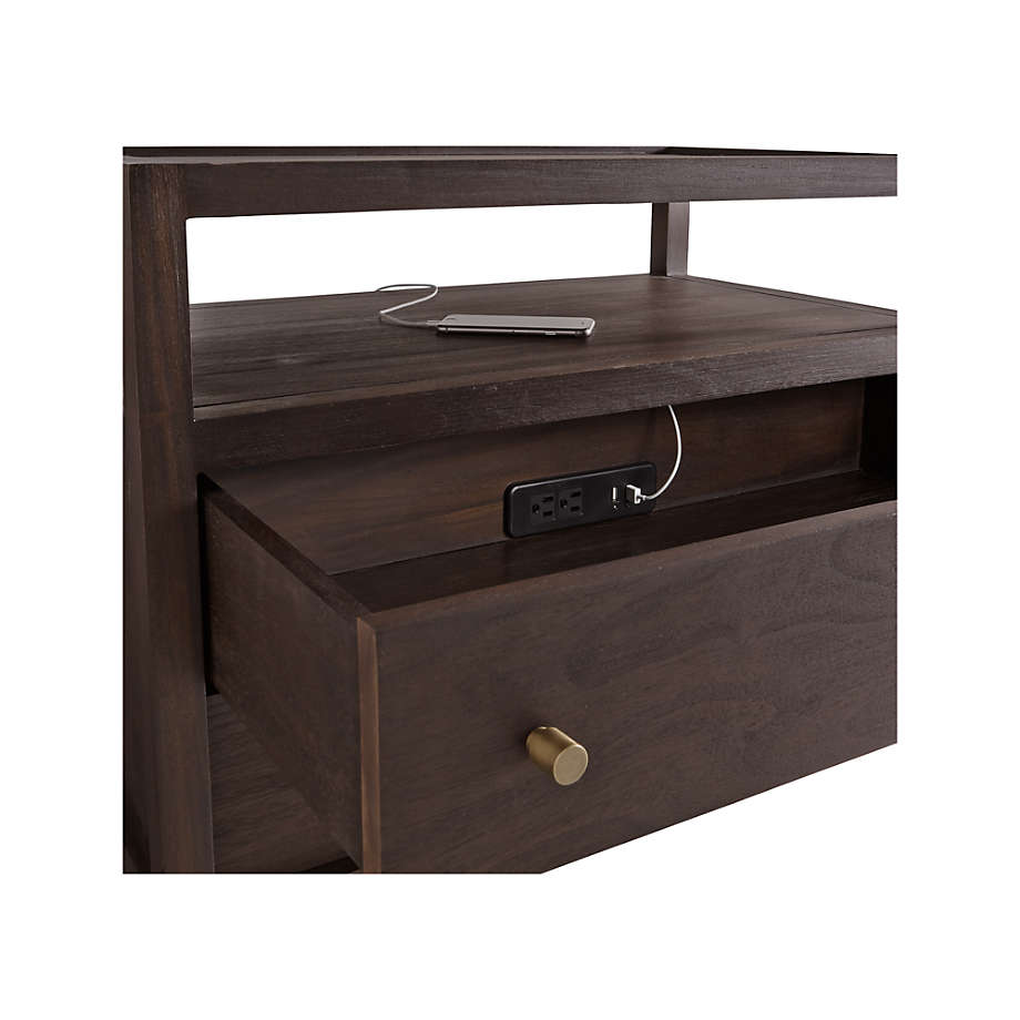 Modern teak wood nightstand with storage drawers
