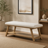 solid teak wood upholstered bench entryway