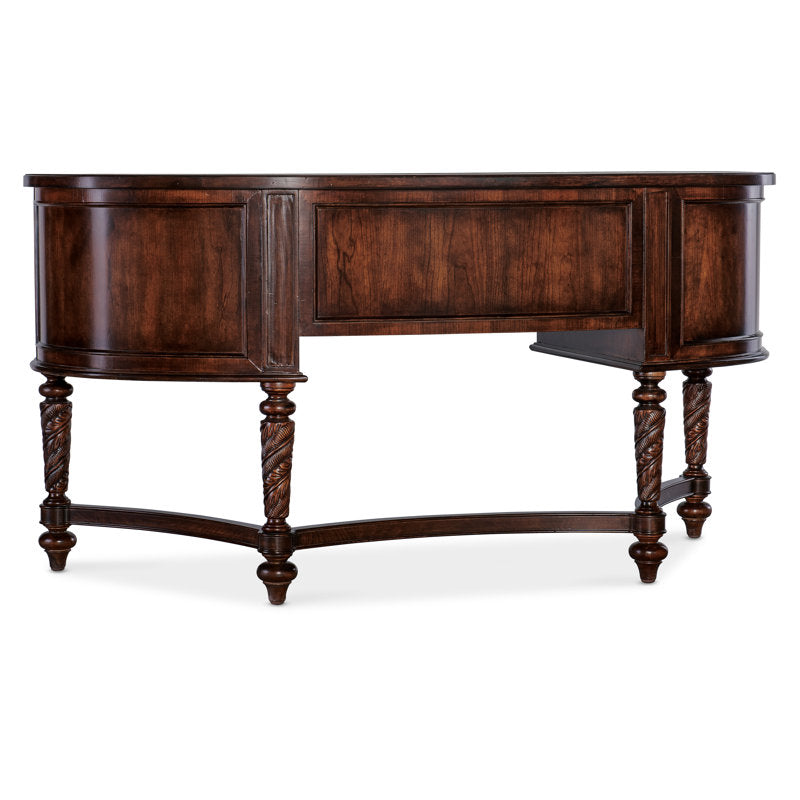 Vintage teak wood executive desk with elegant curved silhouette and drawers