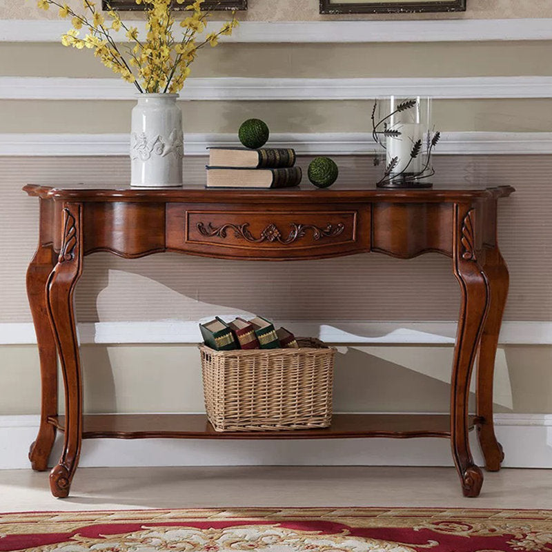 Classic wooden hallway console table in walnut finish