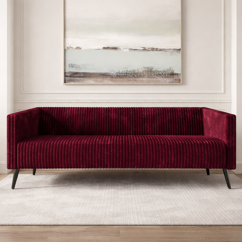 luxury ribbed velvet sofa burgundy