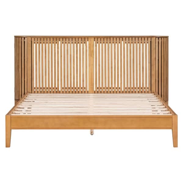 Wooden storage bed with elegant natural finish