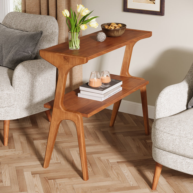 Modern teak wood hallway console table