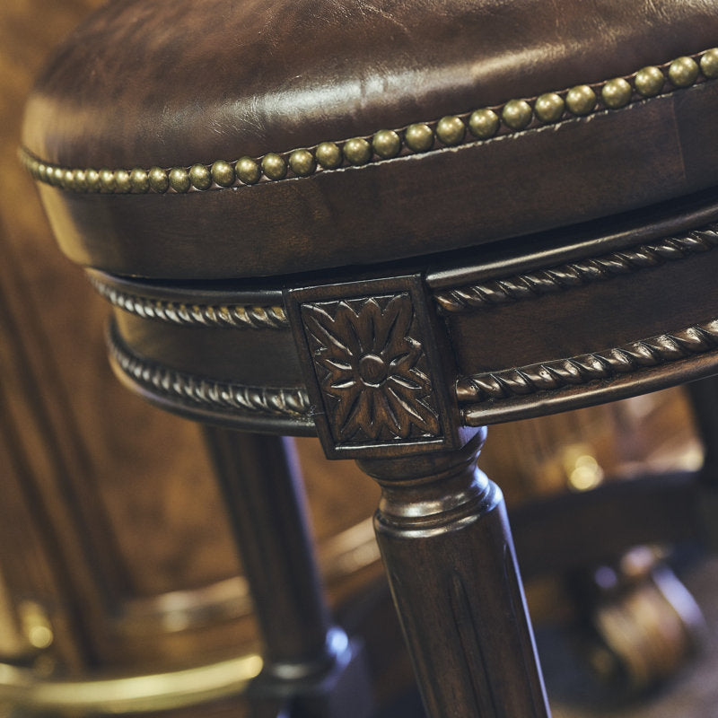 Traditional style teak wood bar stools with swivel seat