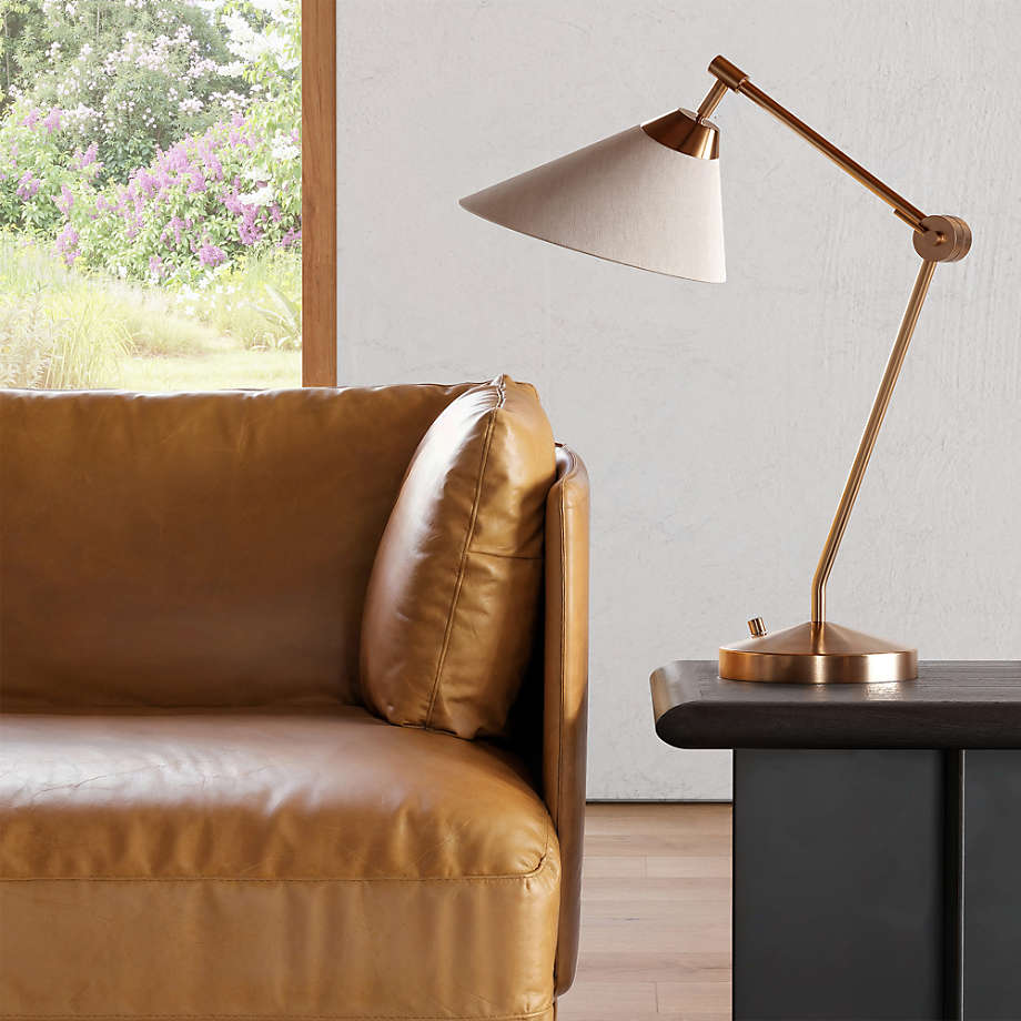 Tan leather teak wood couch for luxury interiors