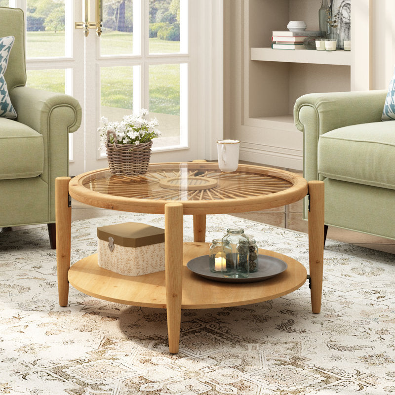 Modern wooden coffee table with storage shelf