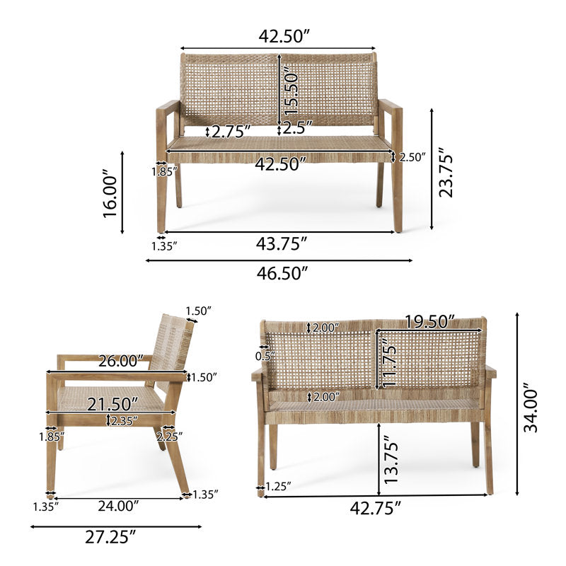 Scandinavian teak wood loveseat
